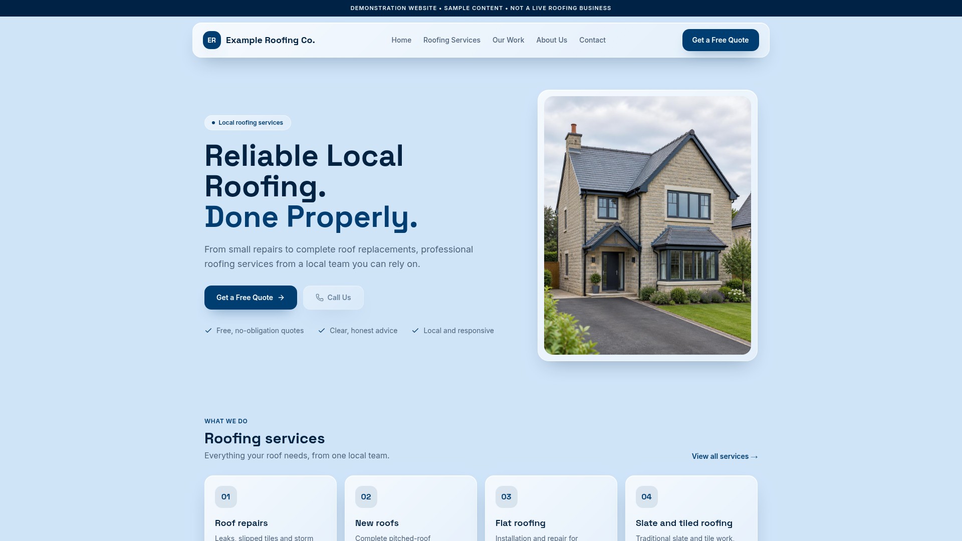 Design 01 — Classic Blue website design preview showing sample content