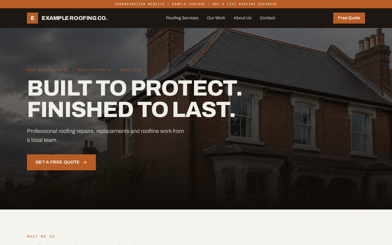Design 02 — Charcoal & Copper website design preview showing sample content