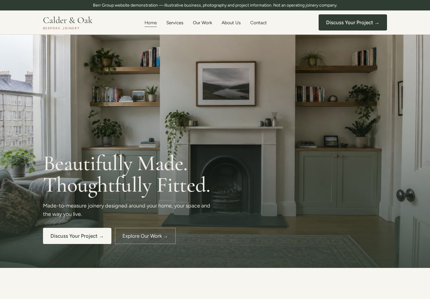 J02 — Bespoke Interiors website design preview showing sample content