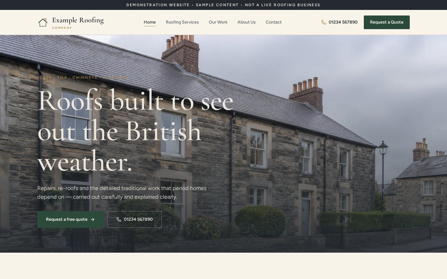 Design 03 — Heritage & Stone website design preview showing sample content