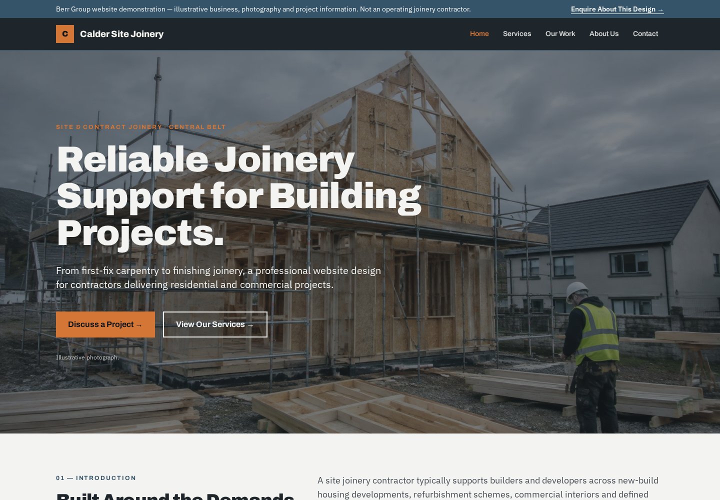 J03 — Site & Contract Joinery website design preview showing sample content